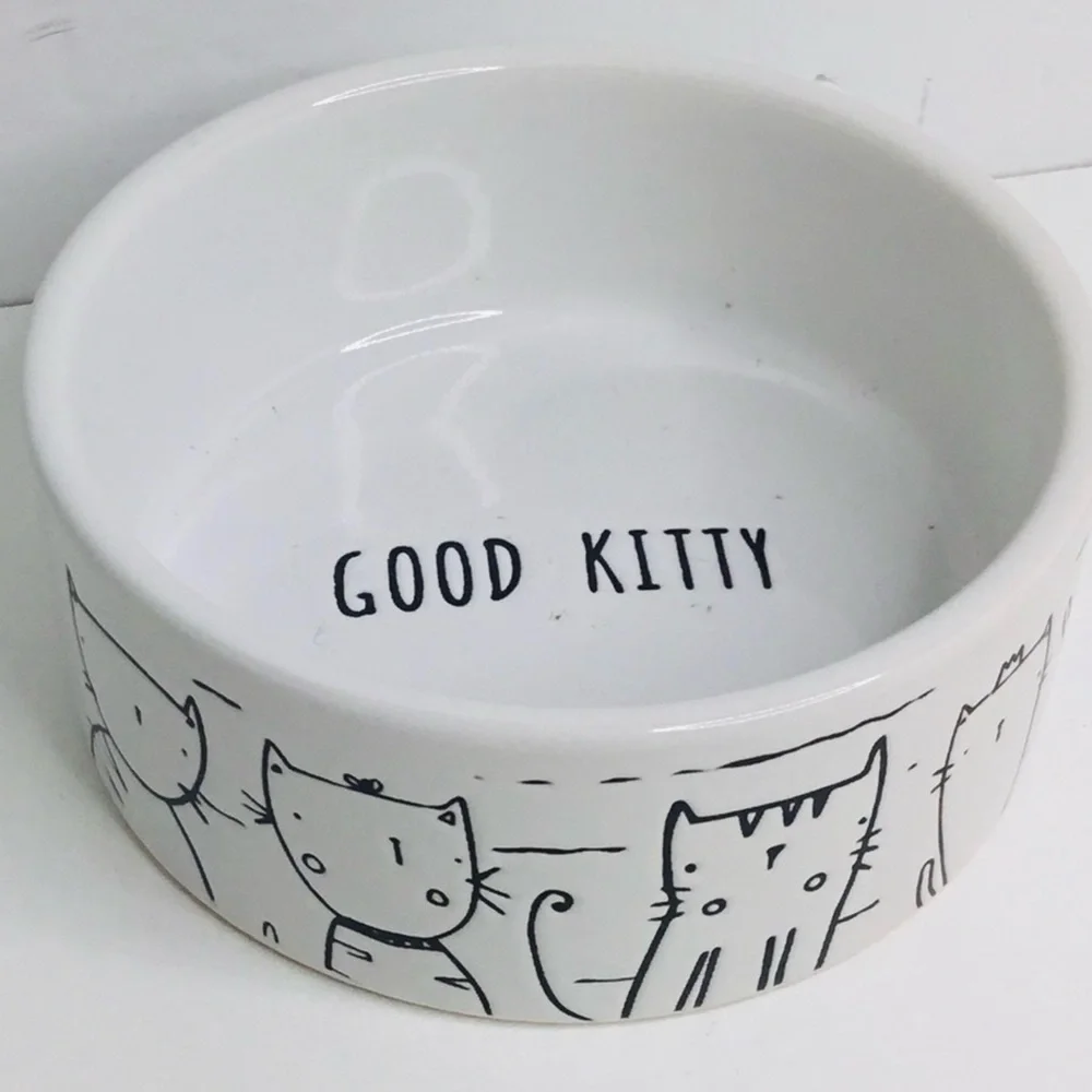 Kitten Cat Bowl White With GOOD KITTY Inside 4.5” Wide 1.75” Deep